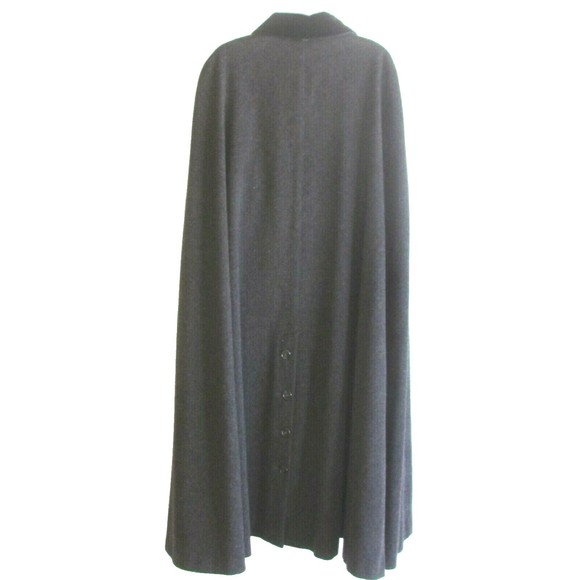 Designer Dario Italy Grey/Black Velvet Collar 100% Wool Long Cape Size M/L - Picture 6 of 11